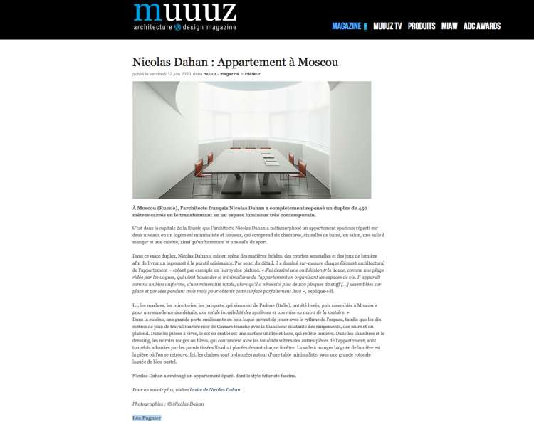 Nicolas Dahan, Press and Awards, Muuuz Architecture & Design Magazine