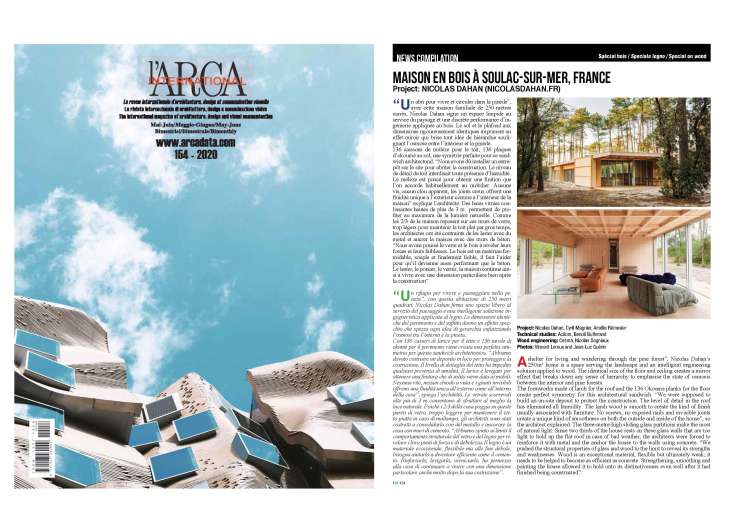 Nicolas Dahan, Press and Awards, l’ARCA INTERNATIONAL n°154-2020